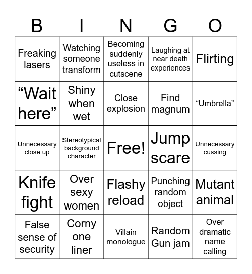 Resident Evil 6 Bingo Card