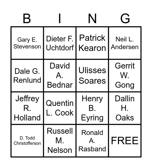 Borders Bingo- Living Prophets and Apostles Bingo Card