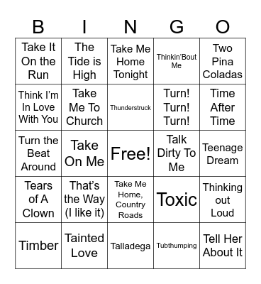 “T “  Songs Bingo Card