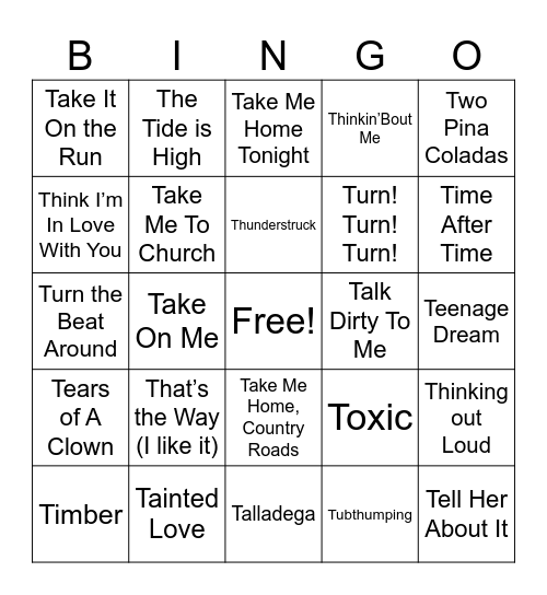 “T “  Songs Bingo Card