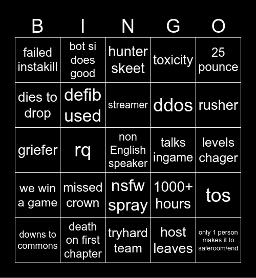 l4d2 vrs bingo Card