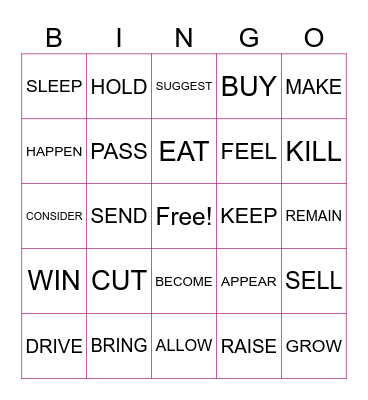 Verbs Bingo Card