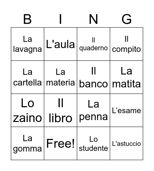 La Scuola Bingo Card