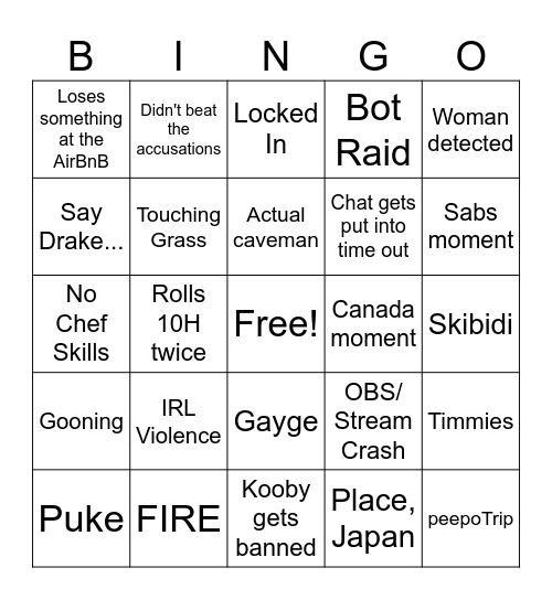 Koobathon 2024 Bingo Card