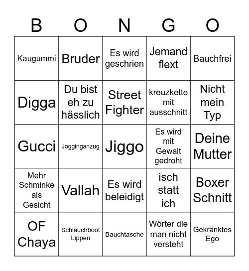 Frankfurt Steet Tinder Bingo Card