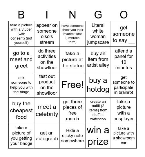 Twitch Con Bingo Card