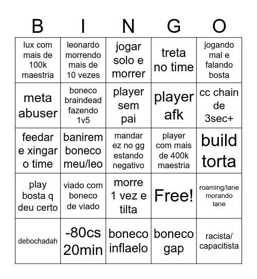 lol Bingo Card