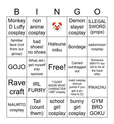 Anime Rave (pics or it didn't happen) Bingo Card
