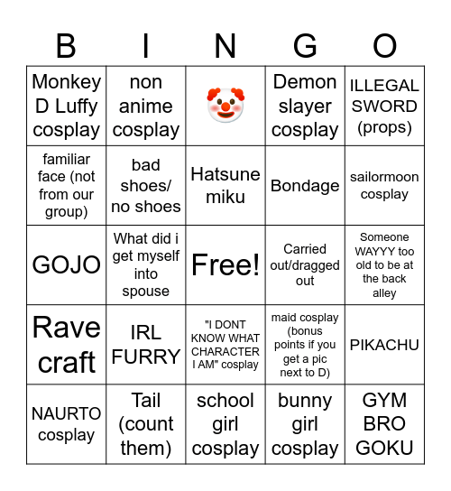 Anime Rave (pics or it didn't happen) Bingo Card