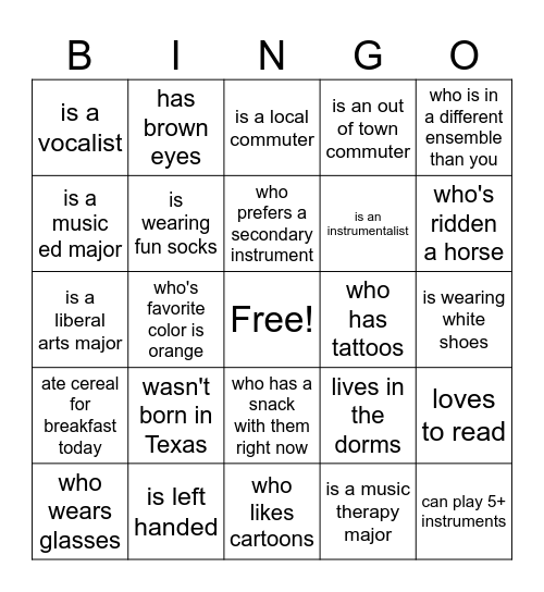 find someone who... Bingo Card