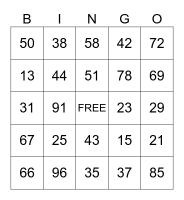 Place Value Bingo Card