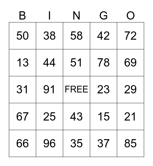 Place Value Bingo Card