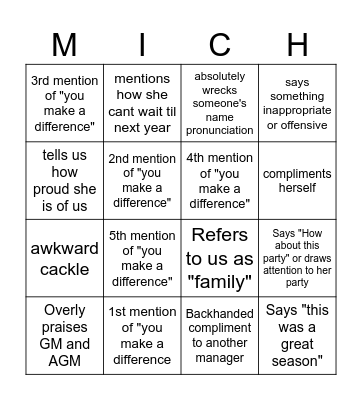 Michellisms Bingo Card