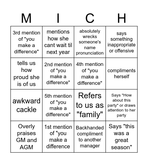 Michellisms Bingo Card