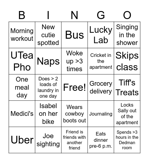 Victoria's Week! Bingo Card