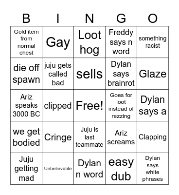 Fortnite Bingo Card