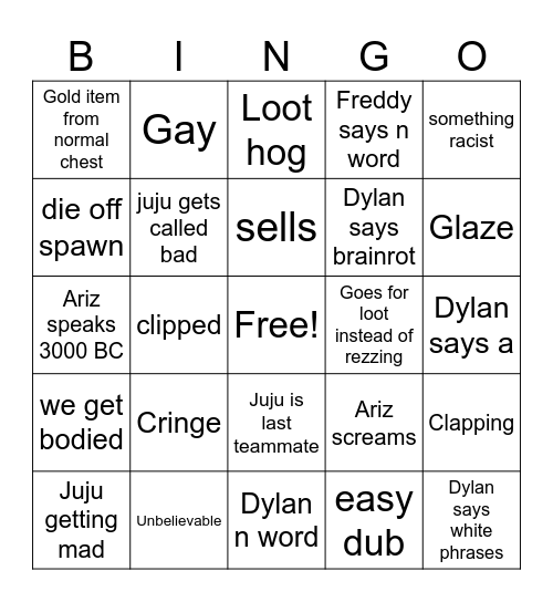 Fortnite Bingo Card