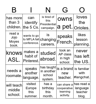 Find someone who... Bingo Card