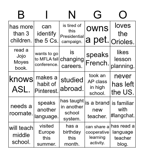 Find someone who... Bingo Card