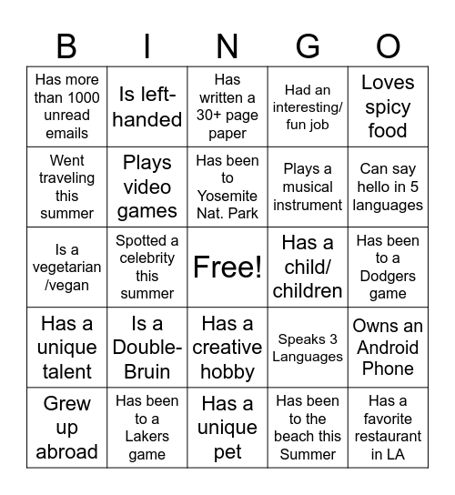 Untitled Bingo Card