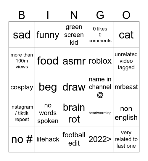 bruh Bingo Card