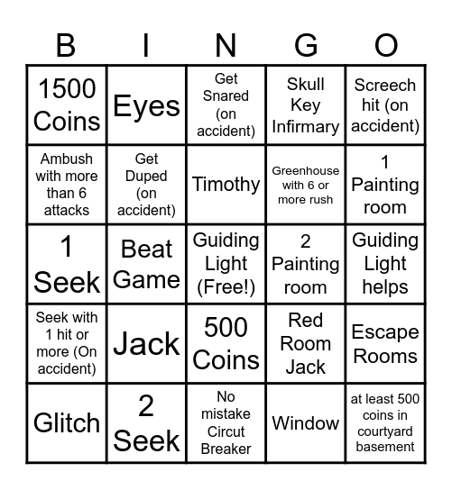 Doors Floor 1 Bingo Card