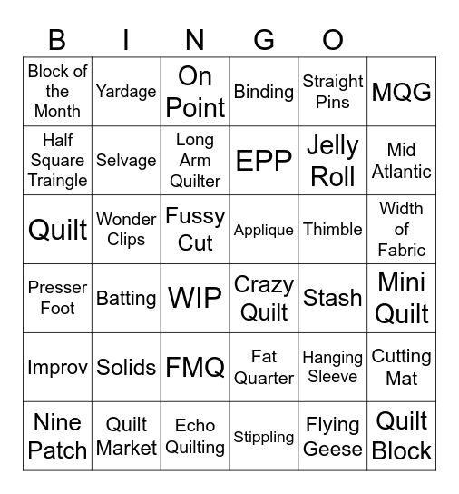 QUILTER'S BINGO Card