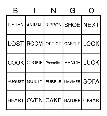 ENGLISH PHONETICS Bingo Card