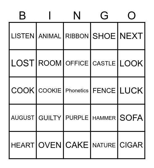ENGLISH PHONETICS Bingo Card