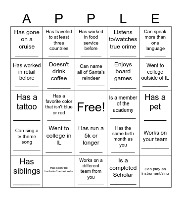 Golden Apple Speed Connections Bingo Card