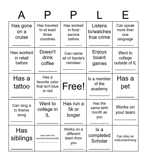 Golden Apple Speed Connections Bingo Card