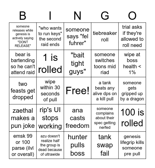 Banana Raid Bingo Card