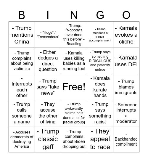 Debate Bingo Card