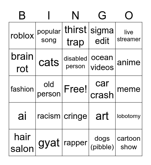 Instagram reels bingo Card