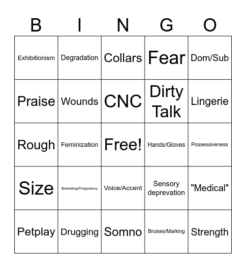 Kink bingo! Bingo Card