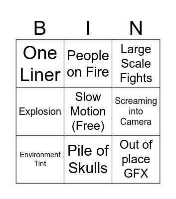 Zack Synder Movies Bingo Card