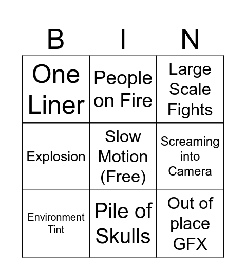 Zack Synder Movies Bingo Card