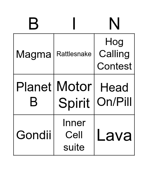 Gorge Amp Bingo Card