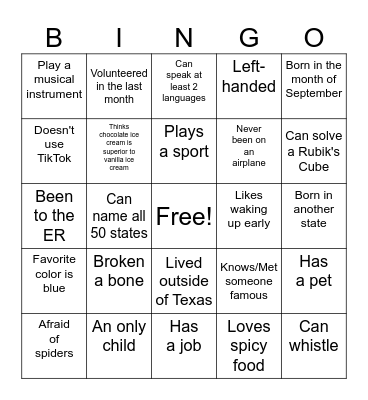 Human Bingo Card