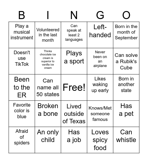 Human Bingo Card