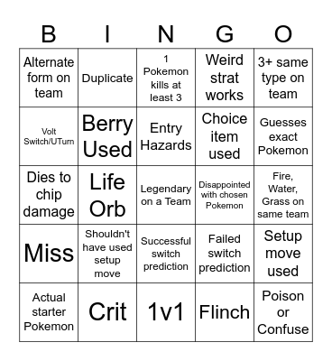 Pokemon Bingo Card