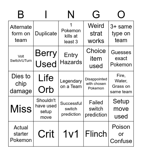 Pokemon Bingo Card