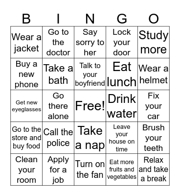 Suggestions Bingo Card