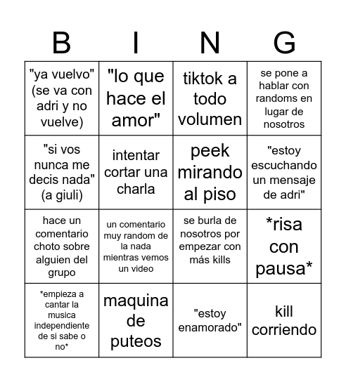 Lucosa Bingo Card