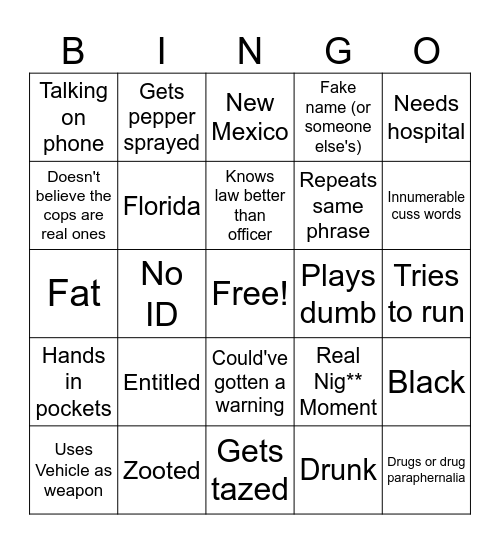 Crazy People Bingo Card