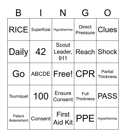 First Aid Bingo Card