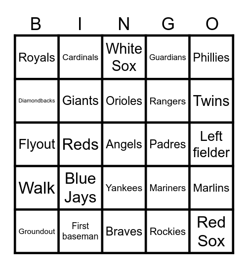 Baseball Bingo Card