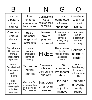 UNIQUE FACTS Bingo Card