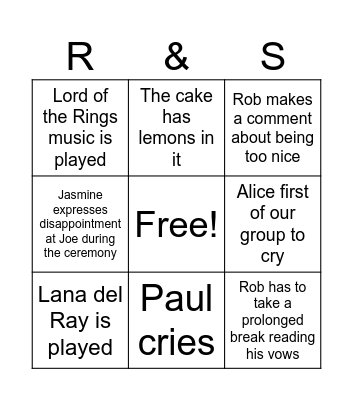 Hamletti wedding bingo Card