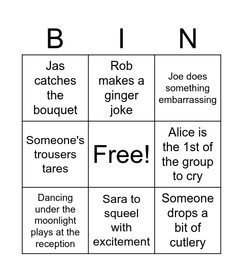 Wedding Bingo Card